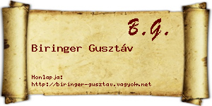 Biringer Gusztáv névjegykártya